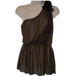 Do & Be One Shoulder Faux Fur Peplum Blouse Grey/Peach Small